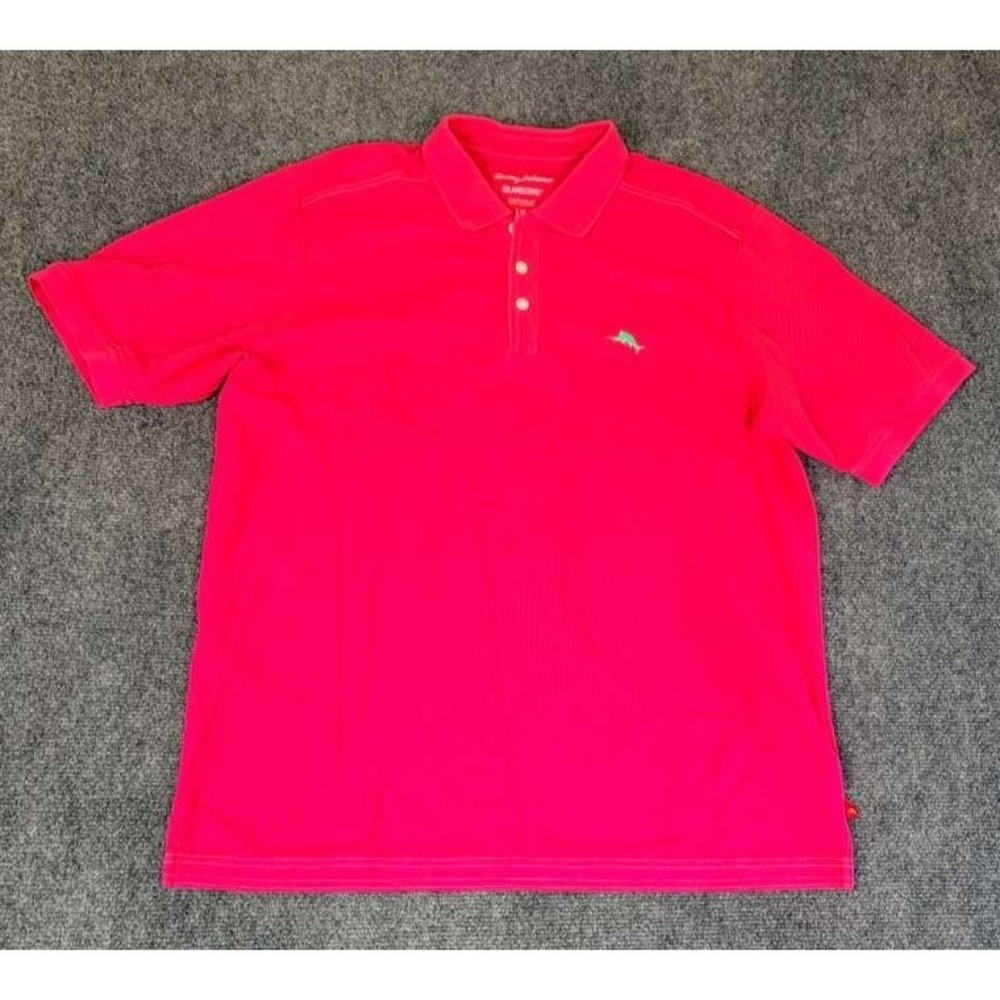Tommy Bahama SUPIMA Polo Shirt Mens Large Pink Turquoise Marlin Logo Golf Casual